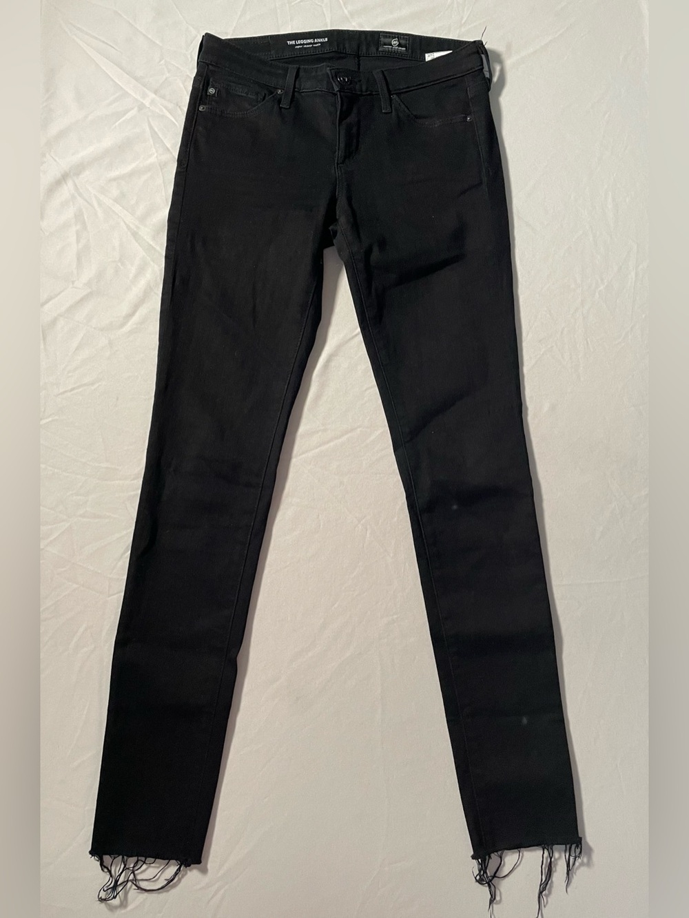 AG Adriano Goldschmied The Legging Ankle Super Skinny Black Jeans Frayed 24R